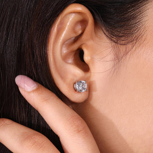 2 Carat Total Weight Portuguese cut Moissanite Solitaire Stud Earrings in Sterling Silver