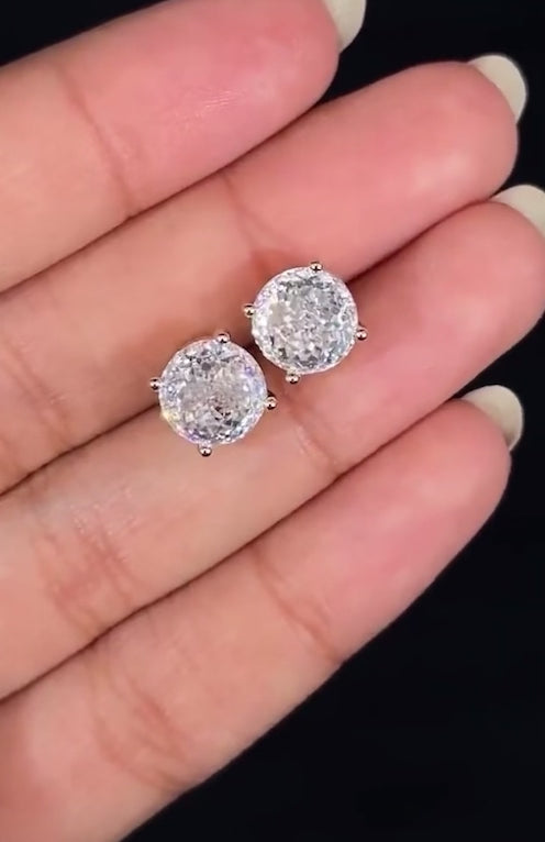 2 Carat Total Weight Portuguese cut Moissanite Solitaire Stud Earrings in Sterling Silver